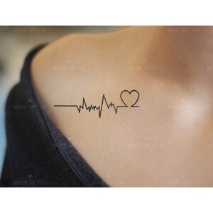 创意心电图心跳纹身贴 防水仿真男女假刺青贴纸一次性感纹身贴 胸