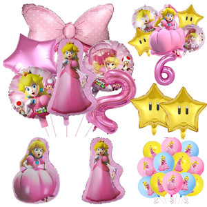 马里奥桃子公主主题女孩生日派对装饰碧姬公主铝膜气球数字套装