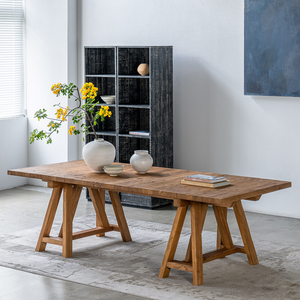 利物因 本末 侘寂复古原木色长方形餐桌全实木家用饭桌餐厅长桌子