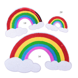 大号亮片刺绣彩虹卡通时尚百搭贴花女孩鞋帽包包补丁补洞布贴绣花