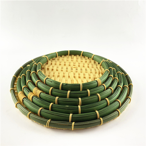 圆形塑料创意网红餐具大中小仿竹编织托盘油炸小吃点心糖果盘子
