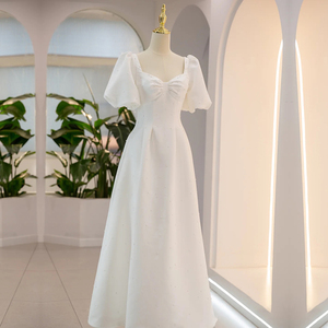 白色法式小晚礼服裙生日平时可穿订婚公主高级感连衣裙领证白裙女