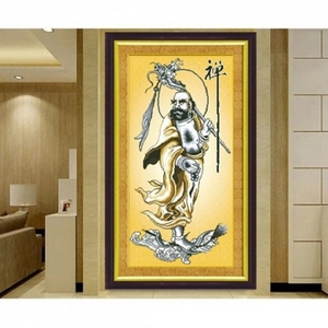 新款5d魔方圆钻石画十字绣客厅竖版人物系列挂画达摩祖师佛像禅字