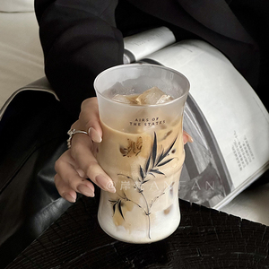 岸梵新中式蝴蝶竹节玻璃杯女高颜值家用喝水杯设计感小众果汁茶杯