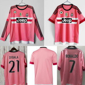 尤文球衣粉色15-16尤文图斯7号c罗长短袖足球服21号迪巴拉粉红色