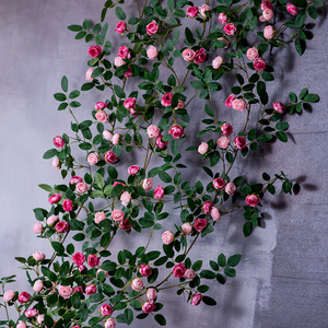 仿真玫瑰花藤假花管道缠绕装饰遮挡绿植墙面遮挡美化塑料花叶藤条