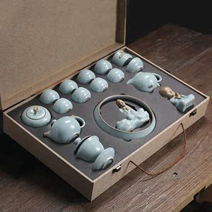 恒缘汝窑茶具礼品轻奢高档功夫茶壶茶杯盖碗茶宠套装整套汝瓷开片