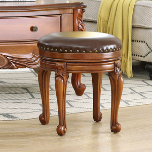 全实木茶几凳美式矮凳圆型儿童换鞋凳客厅沙发板凳欧式小凳子家用