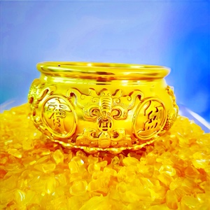 招财进宝纯铜聚宝盆摆件聚财家用客厅黄铜装饰品玄关开业旺财开运