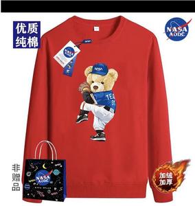2024+NASA AODC同款小熊纯棉卫衣男士宽松大码套头情侣时尚打底衫