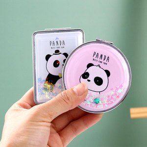 创意熊猫流沙小镜子两面化妆镜随身携带放包里成都旅游文创纪念品