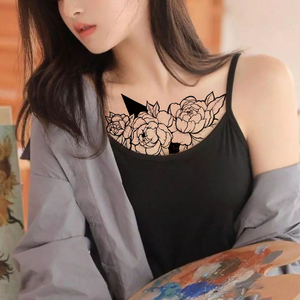【两张】胸前黑色素花花朵纹身贴防水女持久性感横疤痕竖疤痕遮盖