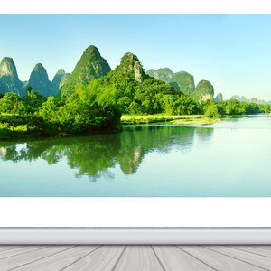桂林山水画风景画背景墙客厅挂画墙贴画青山绿水办公室自粘装饰画