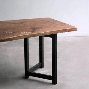 白蜡木实木大板v型支架黑色餐桌支撑架茶桌办公桌腿现代简约桌脚