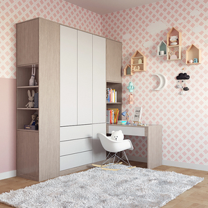 可比熊实木儿童衣柜书桌一体书柜儿童房衣橱全屋定制榻榻米转角柜