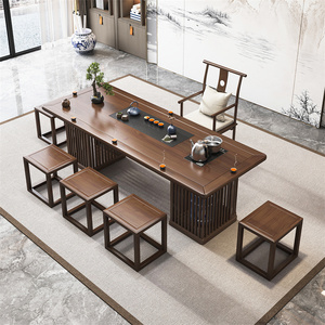 新中式实木茶桌椅组合2024款现代客厅创意茶台办公室茶室泡茶桌子