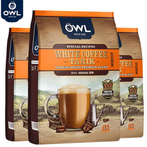 新加坡进口OWL猫头鹰白咖啡 原味/榛果味速溶咖啡40g*15条600g/袋
