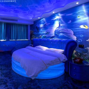 酒店电动床情趣床水床主题轻奢精品艺术宾馆创意美人鱼海洋发光床