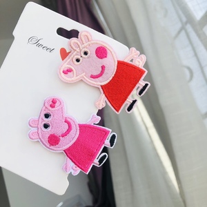 多西贝手工 可爱小猪佩奇刺绣贴发夹女孩儿童刘海边夹发卡头饰