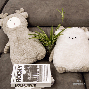 正品版权 ins北欧极简风麋鹿小熊小羊三兄弟抱枕靠垫毛绒玩具礼物