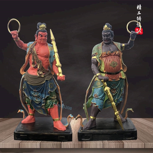 哼哈二将门神摆件左右护法大力士药叉夜叉神像树脂玻璃钢铸铜佛像