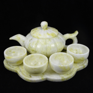 玉天然玉石蓝田玉茶壶茶杯茶具 家用套装南瓜茶具摆件