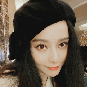 2021秋冬新款范冰冰同款黑色丝绒超大显小脸贝雷帽女八角帽帽子