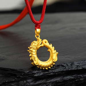 999足金生肖龙吊坠黄金项链女十二生肖金龙平安扣圆环3d硬金挂坠