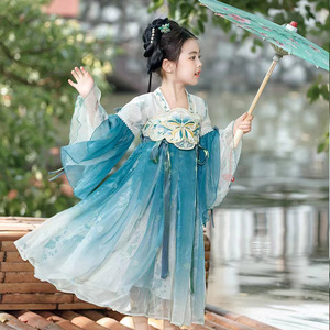 2024春夏女童中国风古装襦裙复古儿童节日演出礼服套裙长袖汉服裙