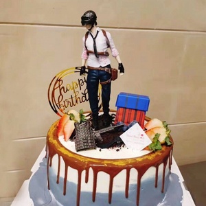 绝地求生吃鸡蛋糕装饰摆件大吉大利晚上吃鸡空投 三级包98k插摆件