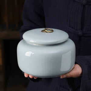 哥窑大号茶叶罐一斤装陶瓷冰裂密封罐复古家用储茶罐茶具logo定制