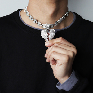 嘻哈说唱爱心项链小鬼王琳凯同款心碎形状男女伤心破碎的心吊坠