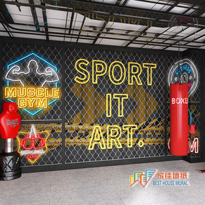 健身房前台吧台背景墙励志标语墙面装饰3d网红墙贴跆拳道馆文化墙5人