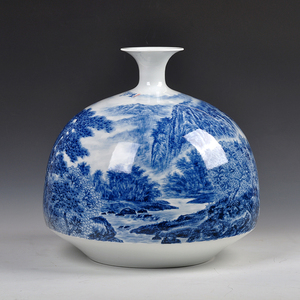景德镇陶瓷花瓶当代名家艺术作品李少成手绘青花精品叠峰竟秀摆件
