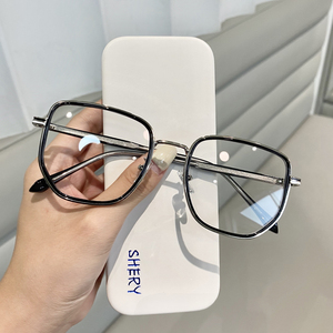 小红书个性粗框防蓝光近视眼镜女网红时尚多边形素颜眼镜框韩版潮