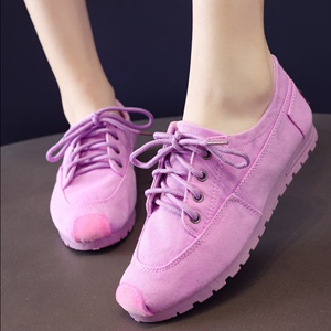 老北京布鞋时尚潮低帮系带帆布鞋小白鞋紫色平跟女单鞋软底学生鞋