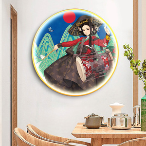 韩式烤肉餐厅挂画发光壁画朝鲜美女韩国料理火锅店圆形led装饰画
