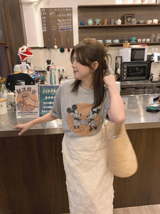 韩国东大门春季新款韩系可爱卡通米奇印花宽松圆领短袖T恤上衣女