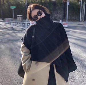 韩国冬新款舒适高领披肩外搭斗篷女针织螺纹保暖毛衣叠穿罩衫围巾