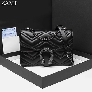 法国ZAMP专柜正品真皮酒神包女新款潮时尚菱格链条包高级感斜挎包