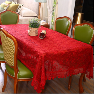 外贸轻奢欧式美式中式大红色结婚桌布蕾丝盖巾简约时尚茶几台布