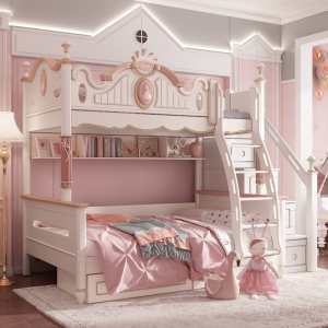 儿童上下床双层床高低子母床女孩公主床上下铺小户型省空间多功能
