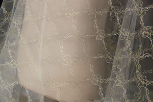 日单服装面料 金线透明网蕾丝布料 裙料洋装婚纱面料 宽1.5米