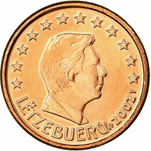 卢森堡1分2002年硬币 亨利大公头像 首发年份 unc全新