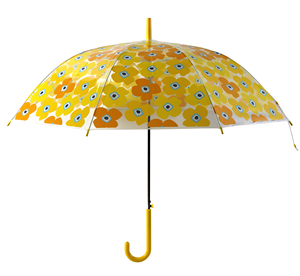 日本外贸POE透明雨伞清新长手柄黄花伞樱花伞公主伞半自动成人伞