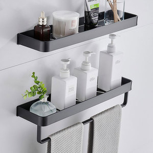 免打孔黑色浴室置物架太空铝淋浴房壁挂置物篮卫生间厕所毛巾挂架