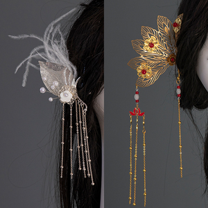 挽秀古风无耳洞挂耳流苏羽毛仙女耳朵配饰汉服人鱼森女仙气质精灵