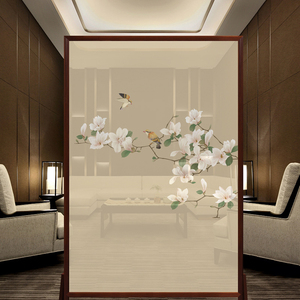 厂家直销简约现代中式实木环保客厅玄关隔断风水半透明纱屏风