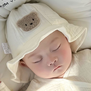 日本新生婴儿纱布帽子夏季薄款纯棉男女渔夫帽可爱宝宝遮阳太阳帽