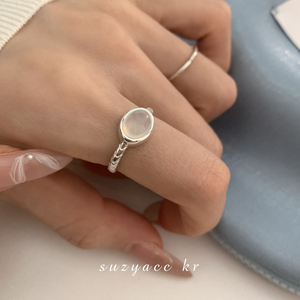 suzyacc kr博主清冷风纯银椭圆玛瑙戒指女小众设计可调节食指戒